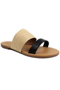 women's shoes, black and tan slip-on sandals, casual summer style