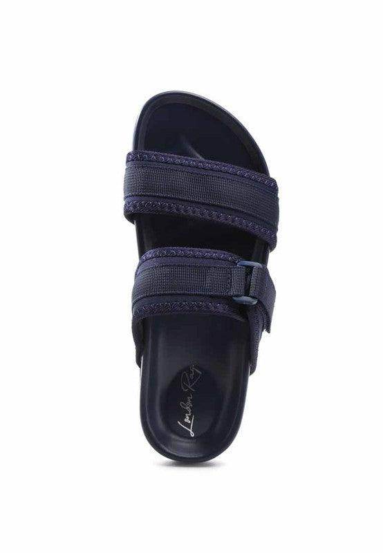 Rag Company women's shoes, navy blue flat sandals with adjustable straps