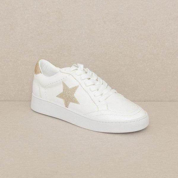 Women's shoes in white with gold star design, casual wear