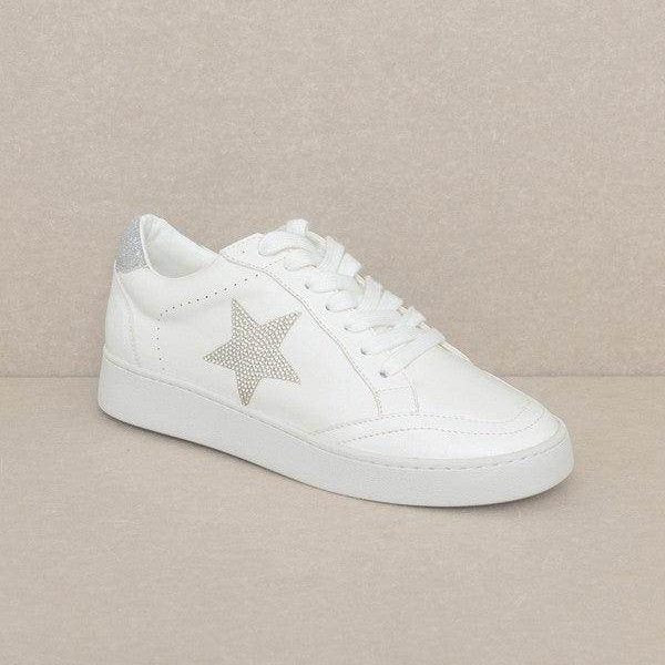 Let's See Style women's shoes, white flats with star detail, casual wear