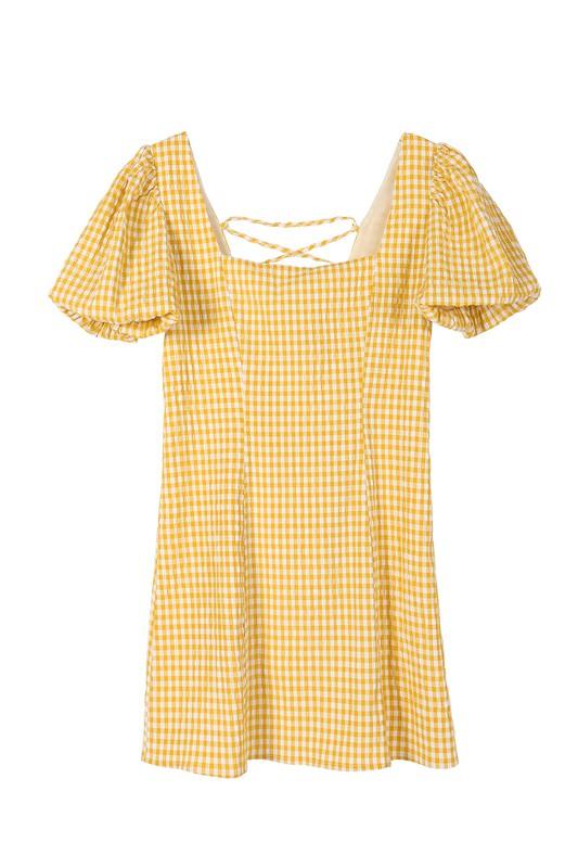 Women's Dresses Womens Short Sleeve Back Strap Dress – Yellow Gingham