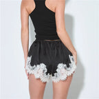 Women's black shorts with lace trim for summer outings
