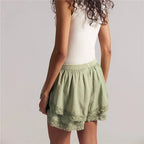Women's green lace-trimmed shorts, lightweight for summer outings