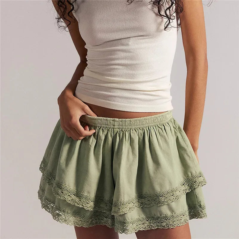 women's green boho shorts, lightweight cotton for summer wear