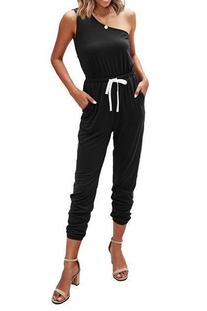 Women's sleeveless jumpsuit in black, casual style for summer outings