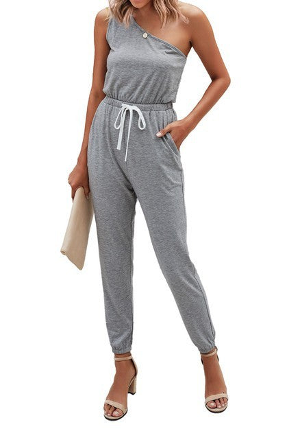 Gray women's sleeveless jumpsuit, casual lightweight design for summer outings