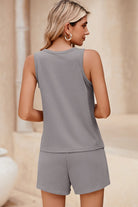 SHEWIN INC womens sleeveless top and shorts set in gray ribbed fabric shown from back