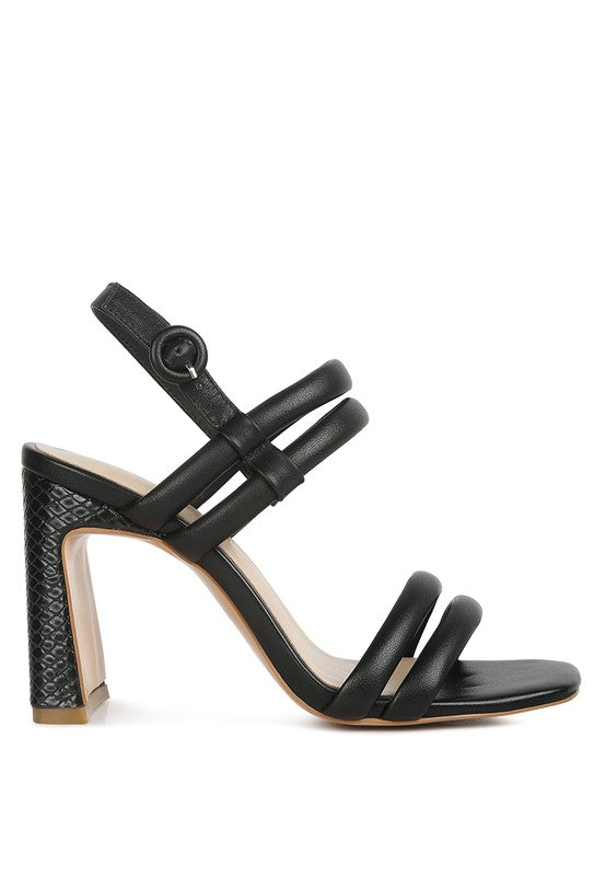 women's slim block heel sandals in black, stylish for evening wear