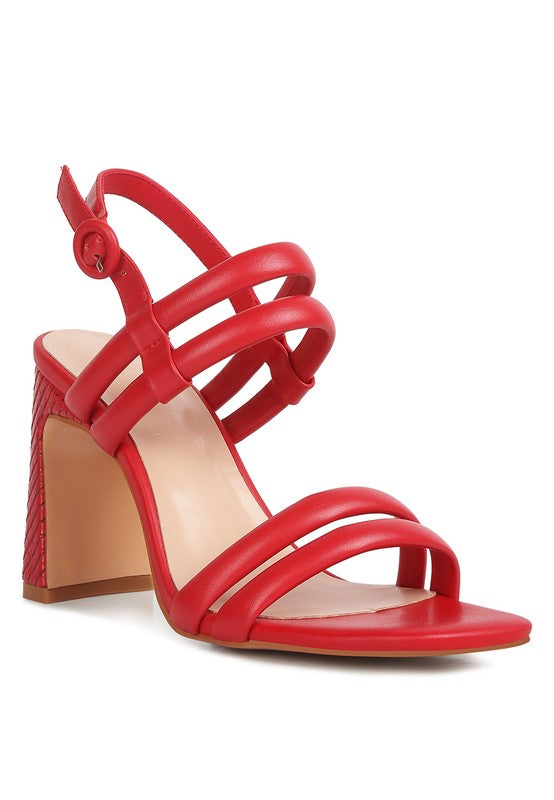 Women's red slim block heel sandals, stylish and perfect for evening wear