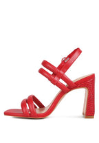 women's slim block heel sandals in red, perfect for summer events