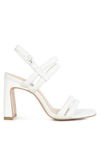 Women's white slim block heel sandals for elegant occasions