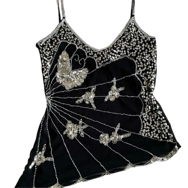 Women's Top with Mesh and Embellished Design