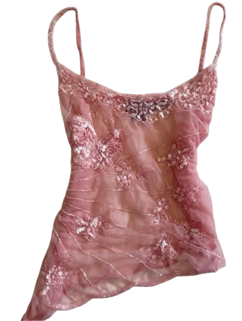 Women's Top with Mesh and Embellished Design