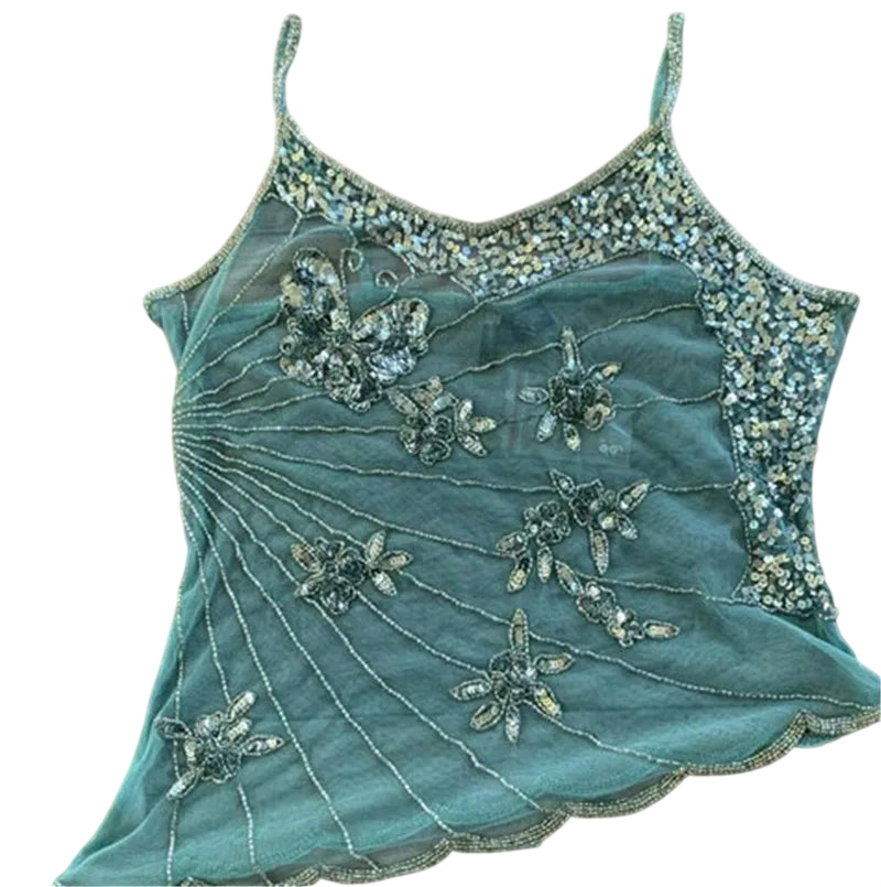 Women's Top with Mesh and Embellished Design