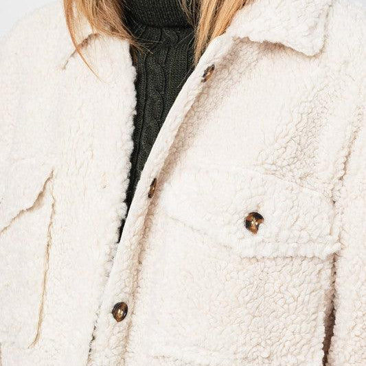 Women's Coats & Jackets Womens Soft Teddy Bear Shacket in Cream Off White