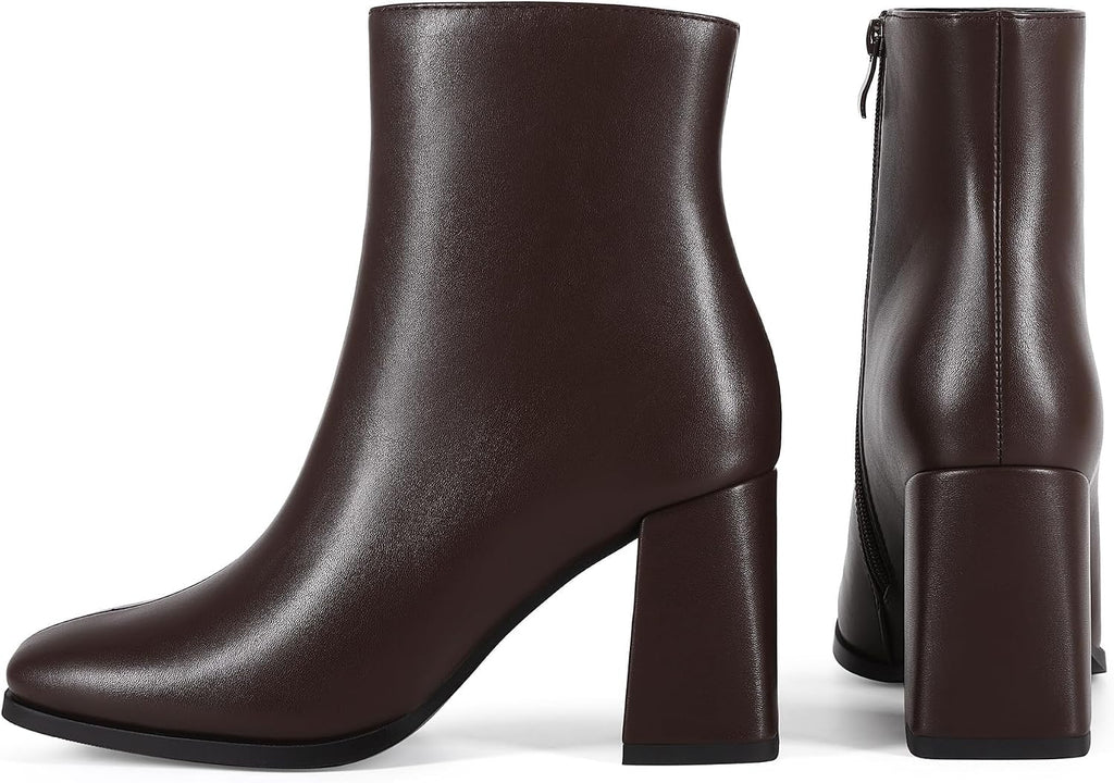 Womens Square Toe Ankle Boots Chunky Block Heel Short Boots – close-up upper detail