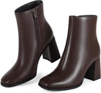 Womens Square Toe Ankle Boots Chunky Block Heel Short Boots – pair view