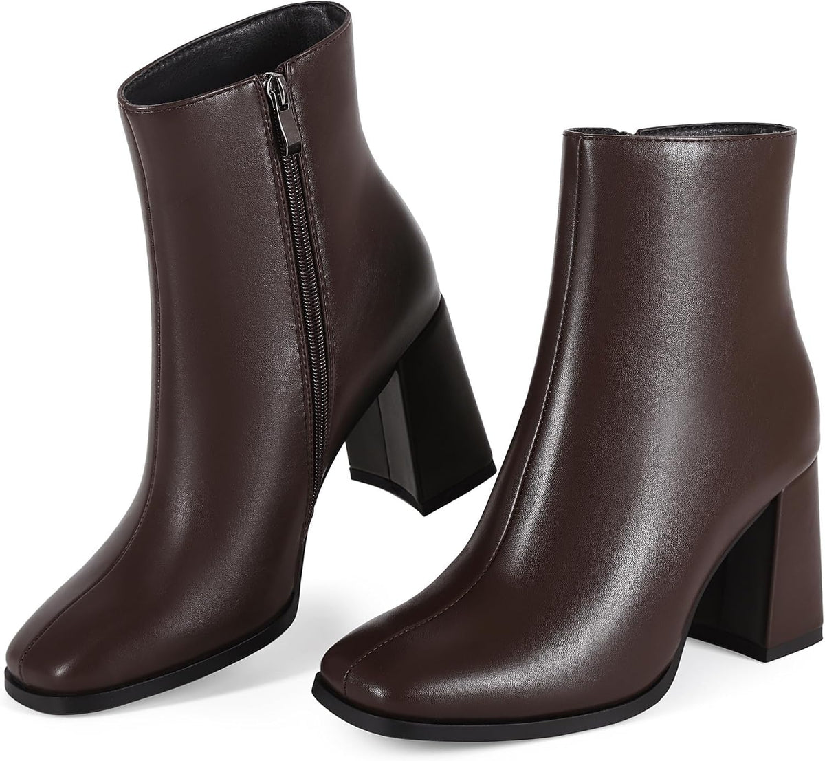 Womens Square Toe Ankle Boots Chunky Block Heel Short Boots – pair view
