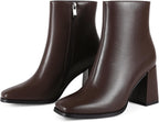 Womens Square Toe Ankle Boots Chunky Block Heel Short Boots – alternate angle view