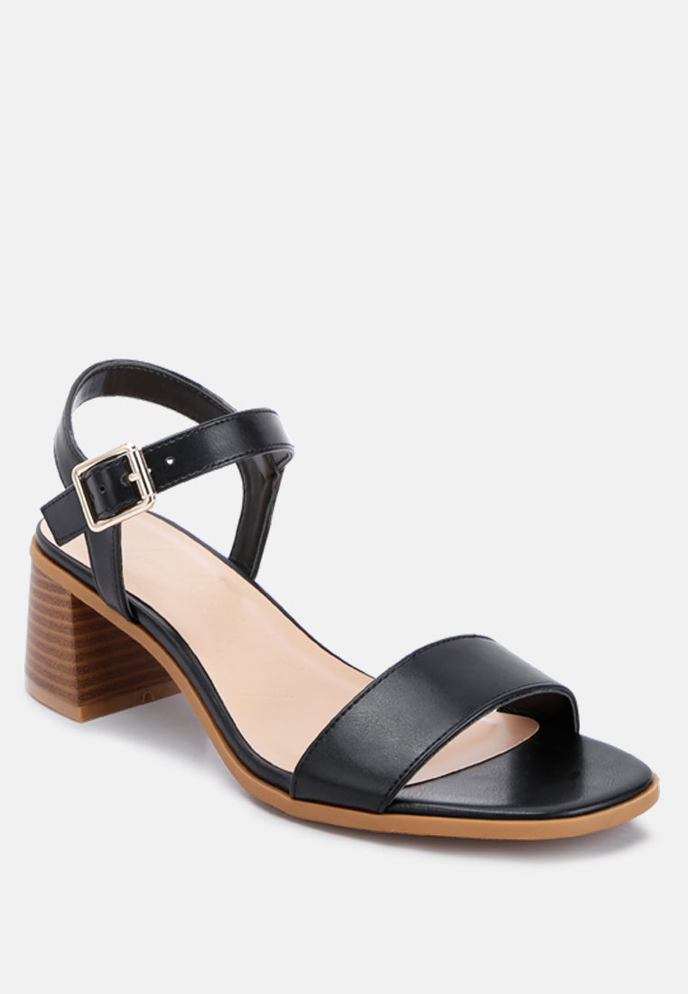 London Rag women's stacked heel sandals in black with a sleek strap design and a comfortable block heel