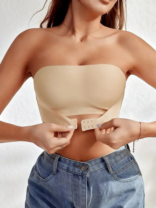 Women's strapless seamless bra in nude, perfect for under clothing