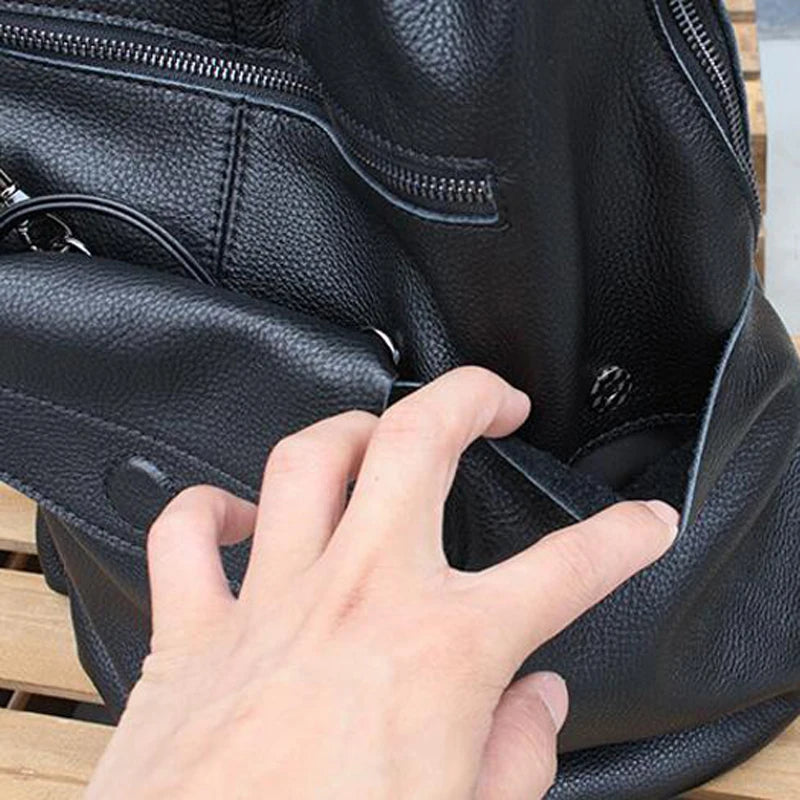 Womens stylish leather backpack in black, great for everyday use