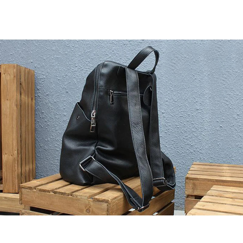 Womens stylish leather backpack in black for everyday use