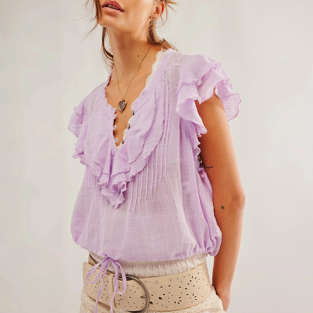 women's lilac summer blouse top, lightweight for casual outings