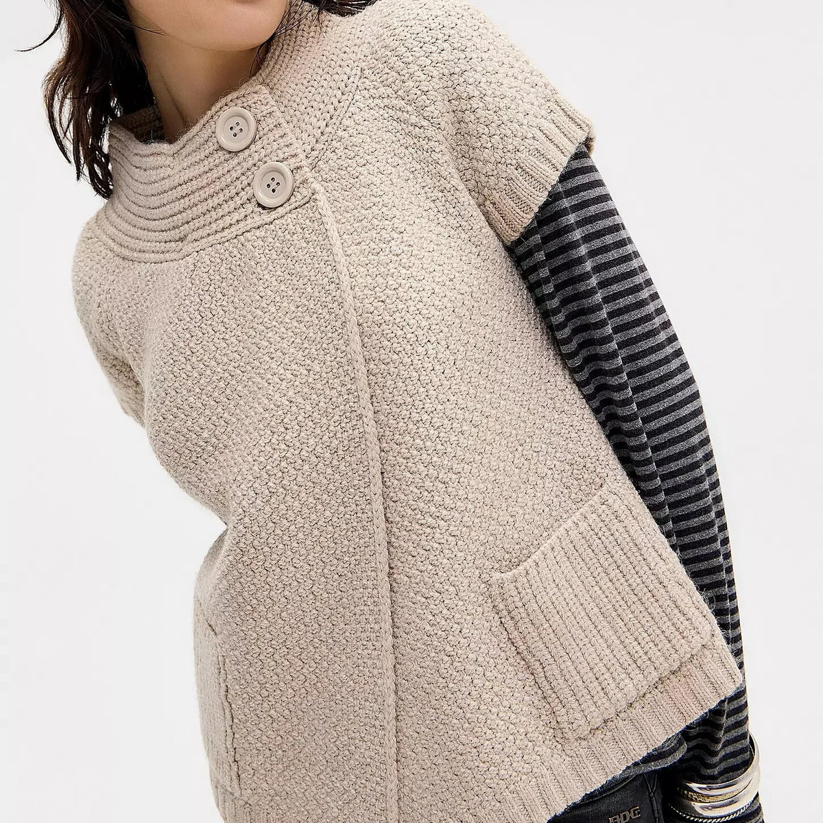 Women's cozy cream sweater, soft knit, perfect for winter outings