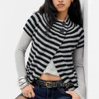women's sweater in black and white stripes, soft knit for casual wear