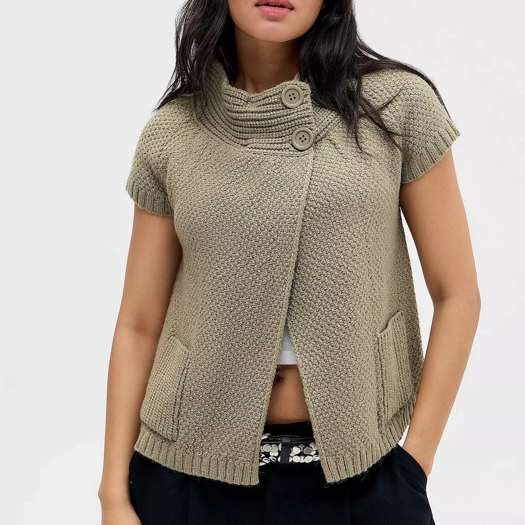 women's sweater in olive green, knitted fabric, perfect for layering
