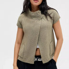 women's sweater in olive green, knitted fabric, perfect for layering