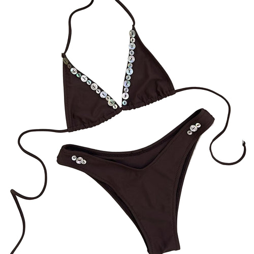 Women's swimwear, brown bikini set, perfect for beach days