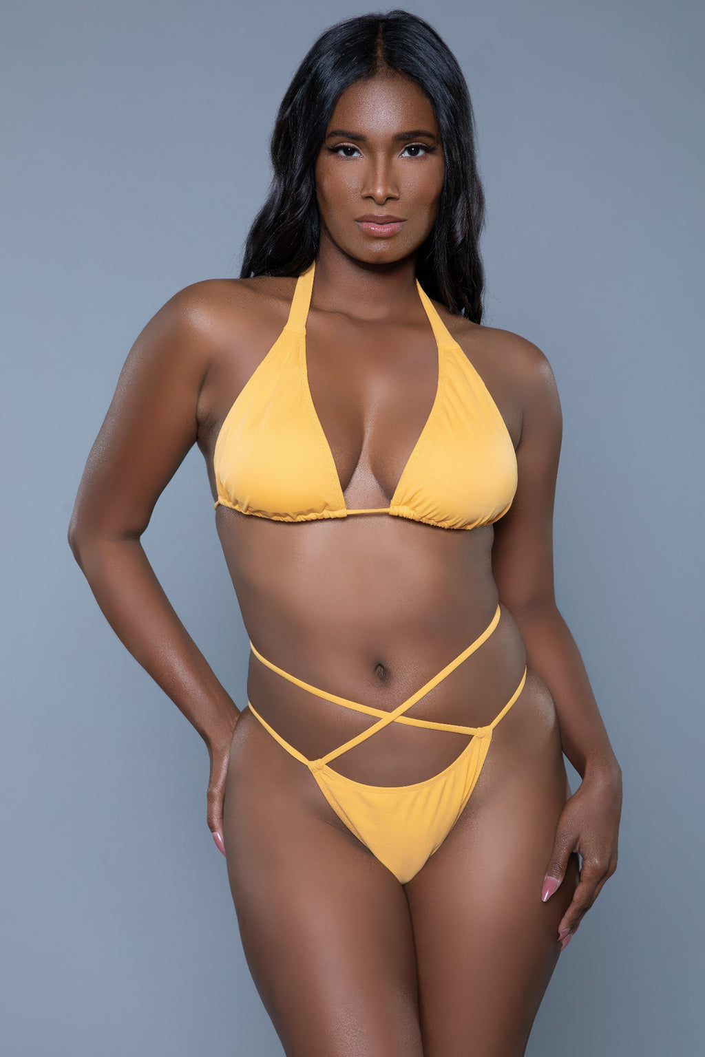 Women's swimwear, yellow bikini set, ideal for beach vacations