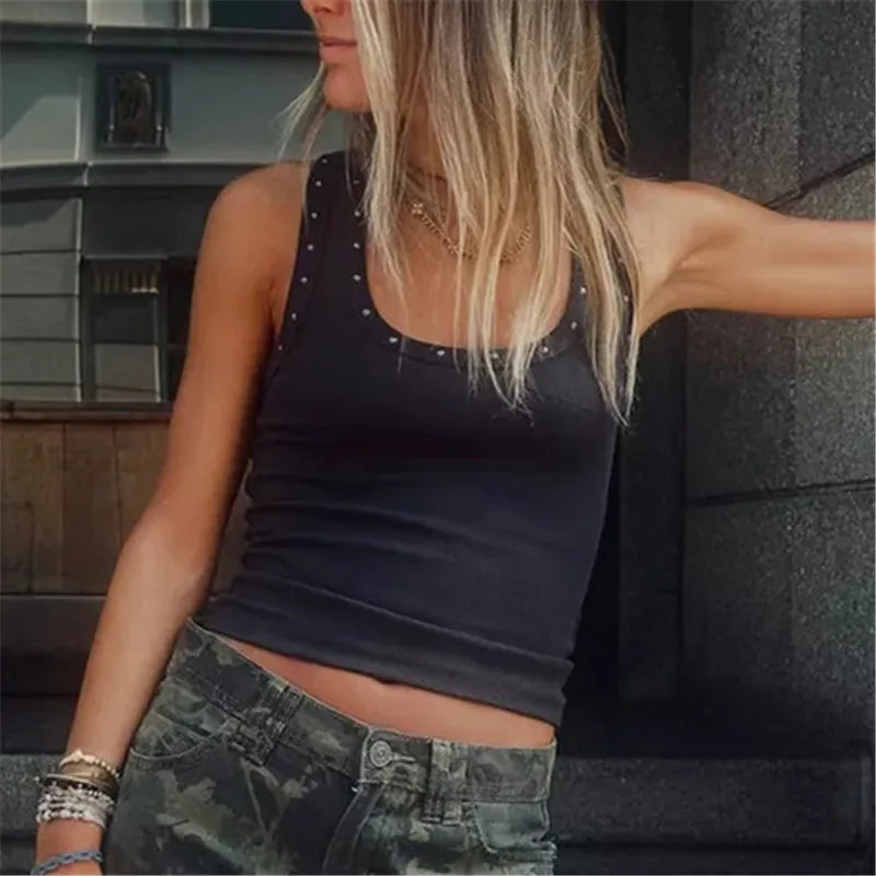 Women's tank-top in black, soft fabric for casual wear