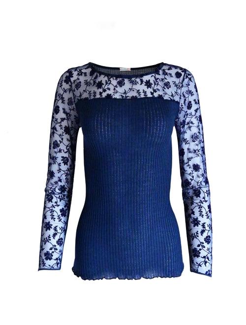 Women's Shirts Womens Top Wool Blend Lace Upper Tulle Trim