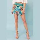 VacationGrabs womens tropical vacation shorts with colorful leaf pattern and elastic waistband