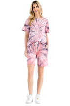 Womens Tye Dye Tee and Short Lounge Set - VacationGrabs