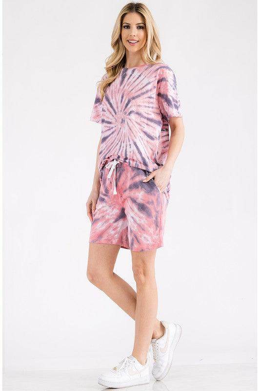 Womens Tye Dye Tee and Short Lounge Set - VacationGrabs