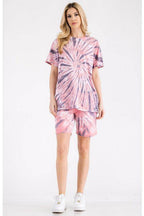 Womens Tye Dye Tee and Short Lounge Set - VacationGrabs