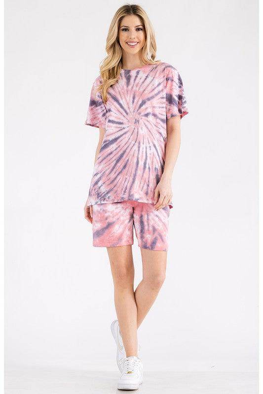 Womens Tye Dye Tee and Short Lounge Set - VacationGrabs