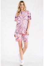 Womens Tye Dye Tee and Short Lounge Set - VacationGrabs