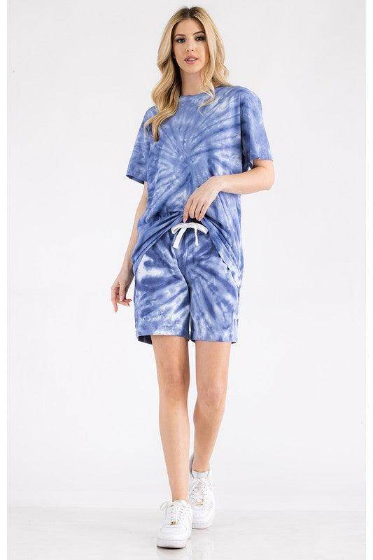 Womens Tye Dye Tee and Short Lounge Set - VacationGrabs