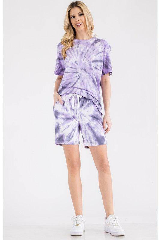 Womens Tye Dye Tee and Short Lounge Set - VacationGrabs