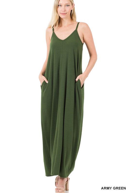 Women's Dresses Womens V-Neck Cami Maxi Dress With Side Pockets