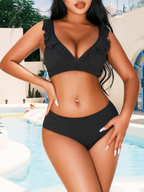 Women's black ruffled bikini set, perfect for vacation days