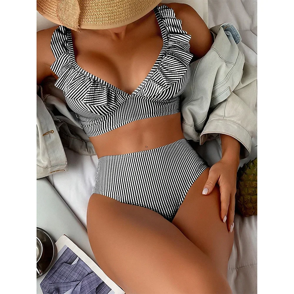 Women's striped bikini set, comfortable fabric, perfect for beach vacations