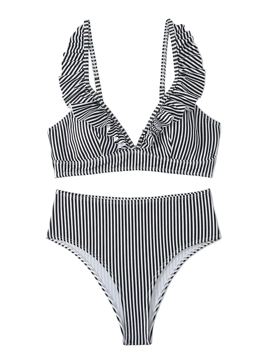 Black and white striped women's vacation bathing suits, stylish and comfortable