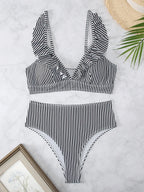 Black and white striped women's vacation bathing suits, stylish and comfortable