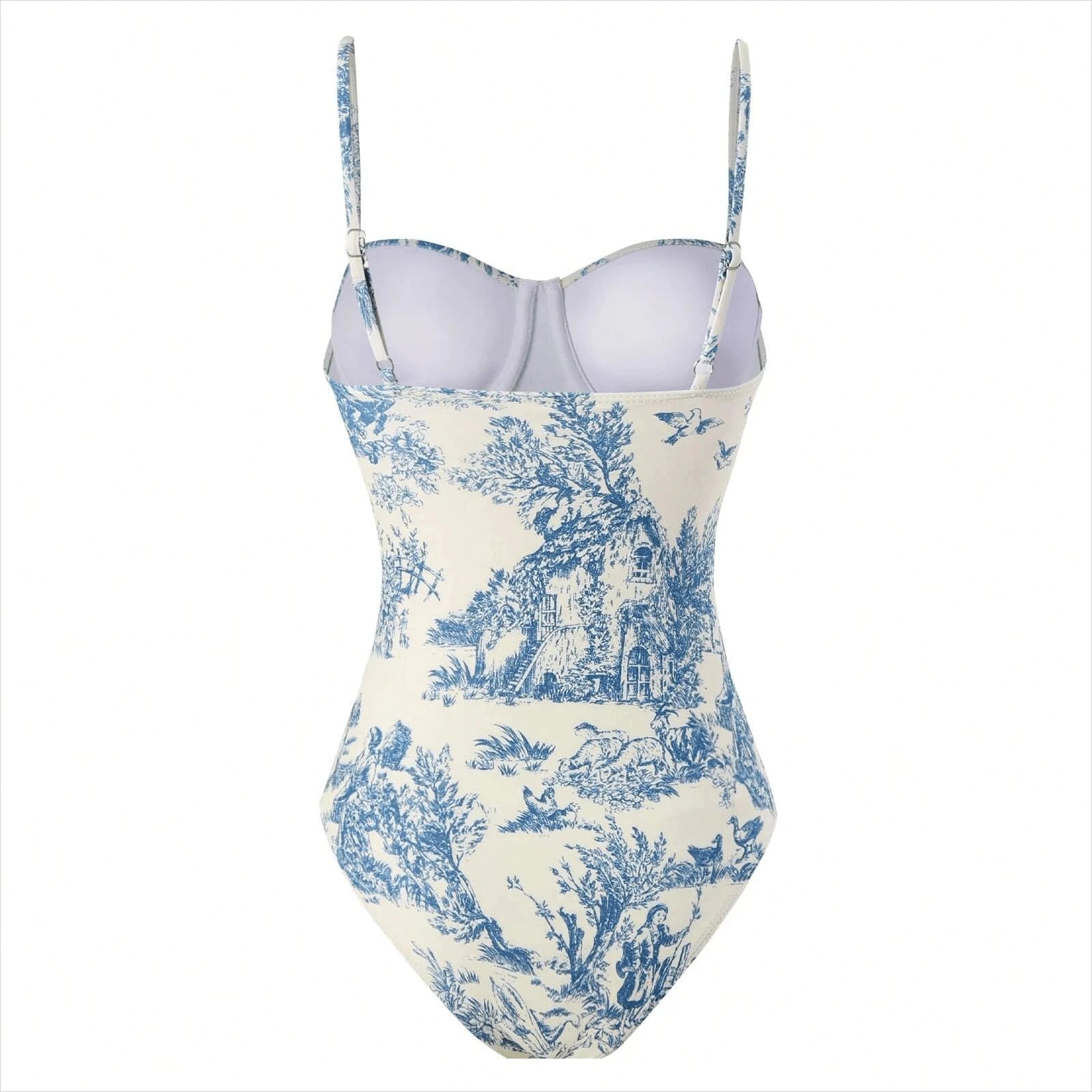 Womens vacation bathing suits, blue printed one-piece for beach days